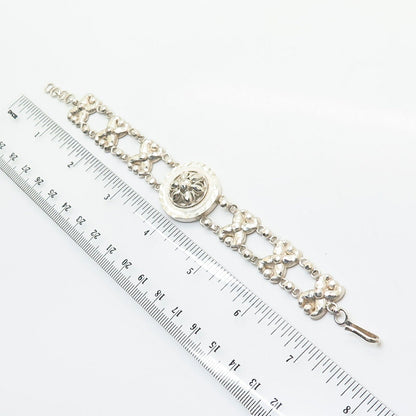 925 Sterling Silver Floral Textured Design Link Bracelet 7"