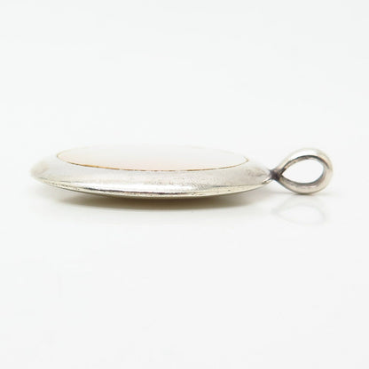 925 Sterling Silver Real Mother-of-Pearl Round Pendant