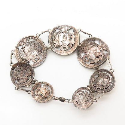 900 Silver Antique Victorian Peru Assorted Cutout Coin Link Bracelet 7"