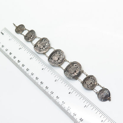 900 Silver Antique Victorian Peru Assorted Cutout Coin Link Bracelet 7"