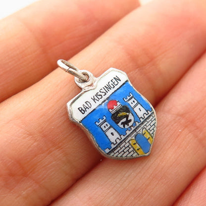 925 Sterling Silver Vintage Enamel "Bad Kissingen" Coat of Arms Charm Pendant