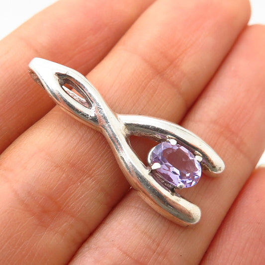 925 Sterling Silver Real Amethyst Gem Slide Pendant