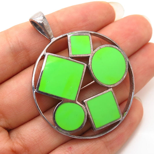 925 Sterling Silver Enamel Geometric Shapes Design Pendant