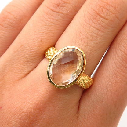 925 Sterling Silver Gold Plated Real Checkered Citrine Gemstone Ring