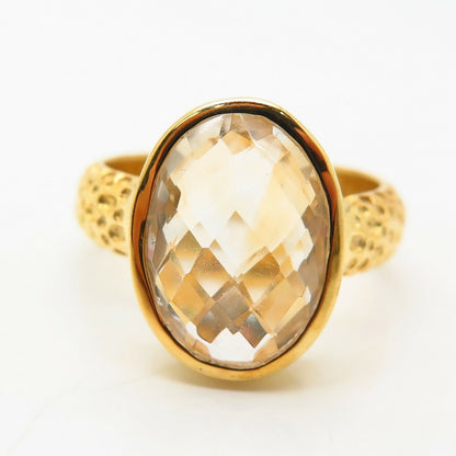 925 Sterling Silver Gold Plated Real Checkered Citrine Gemstone Ring