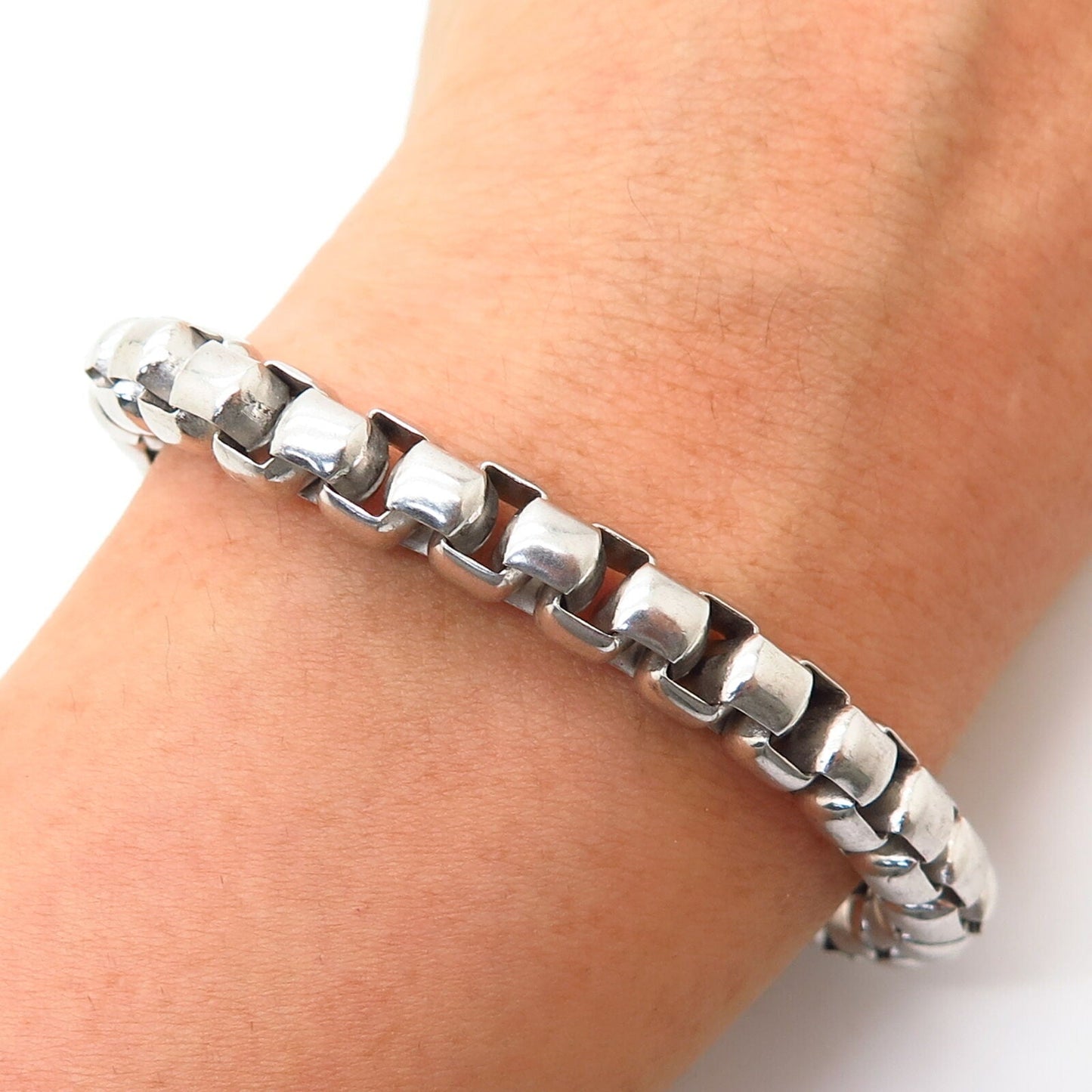 925 Sterling Silver Italy Box Link Bracelet 6"