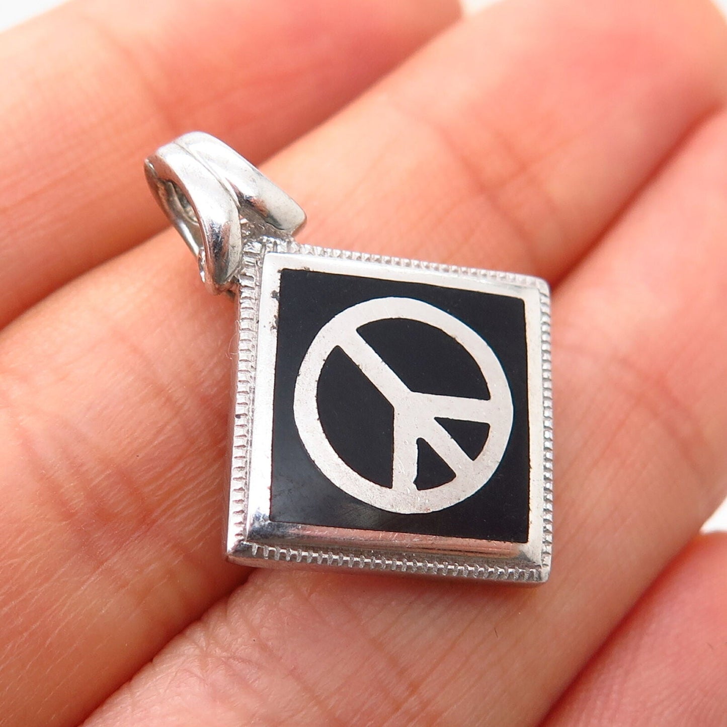 925 Sterling Silver Origami Owl Enamel Peace Symbol Pendant