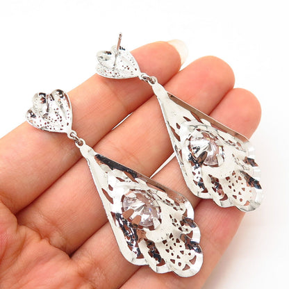 925 Sterling Silver C Z Ornate Design Statement Earrings