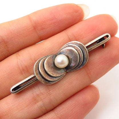 830 Silver Antique Real Pearl Bar Pin Brooch