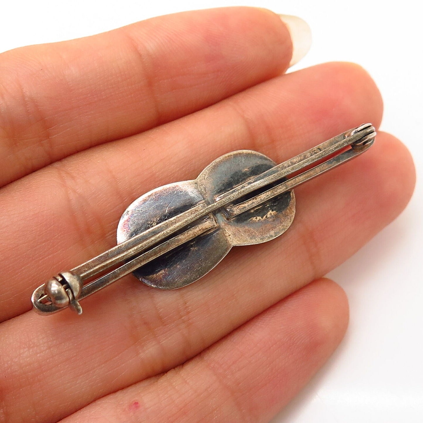 830 Silver Antique Real Pearl Bar Pin Brooch