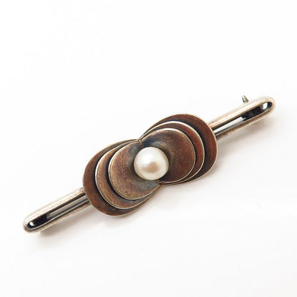 830 Silver Antique Real Pearl Bar Pin Brooch