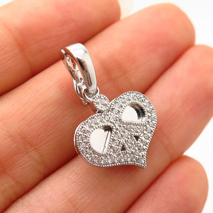 925 Sterling Silver C Z Cutout Design Heart Pendant