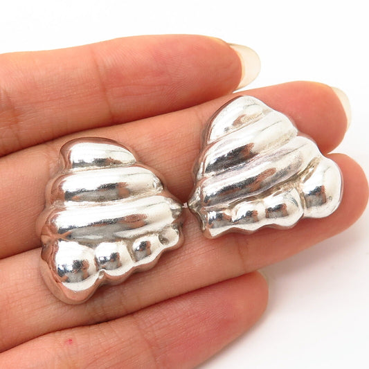 925 Sterling Silver Vintage Mexico Hollow Ribbed Design Earrings