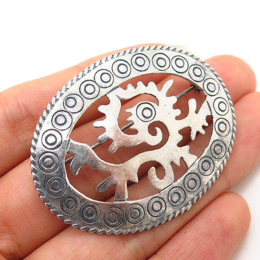 925 Sterling Silver Antique Tribal Design Pin Brooch