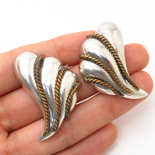 925 Sterling Silver 2-Tone Vintage Mexico Wing Design Earrings