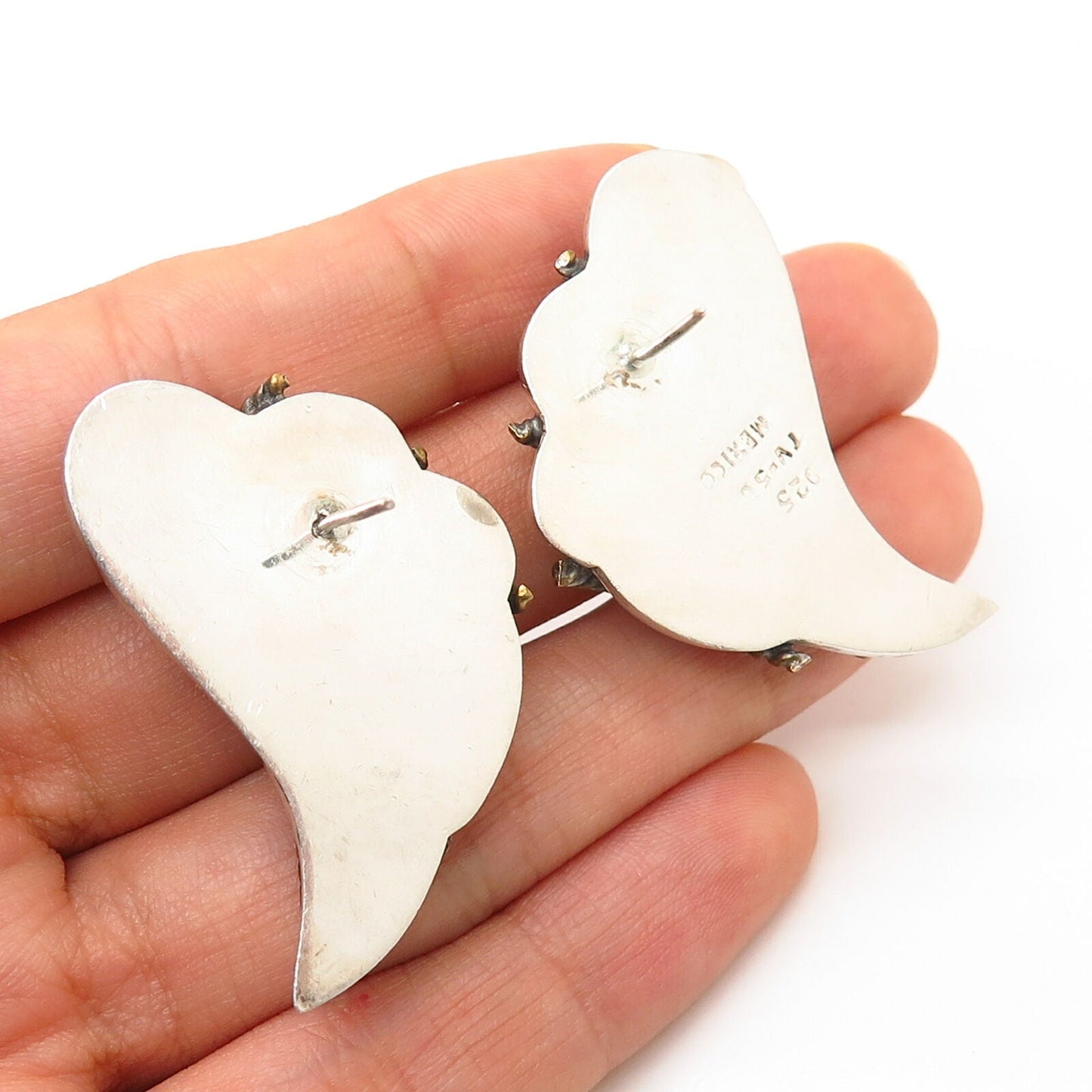 925 Sterling Silver 2-Tone Vintage Mexico Wing Design Earrings