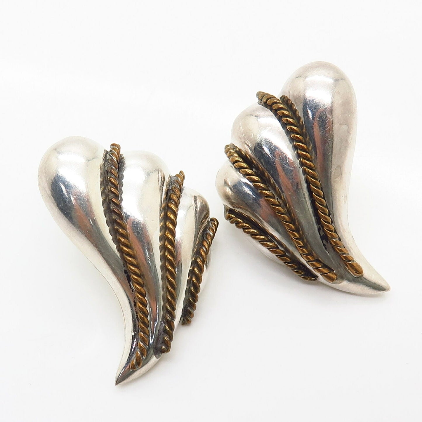 925 Sterling Silver 2-Tone Vintage Mexico Wing Design Earrings