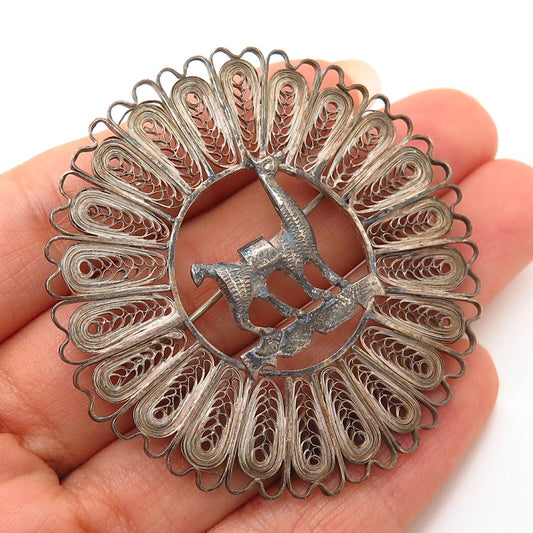 900 Silver Vintage Tribal Llama Filigree Design Pin Brooch