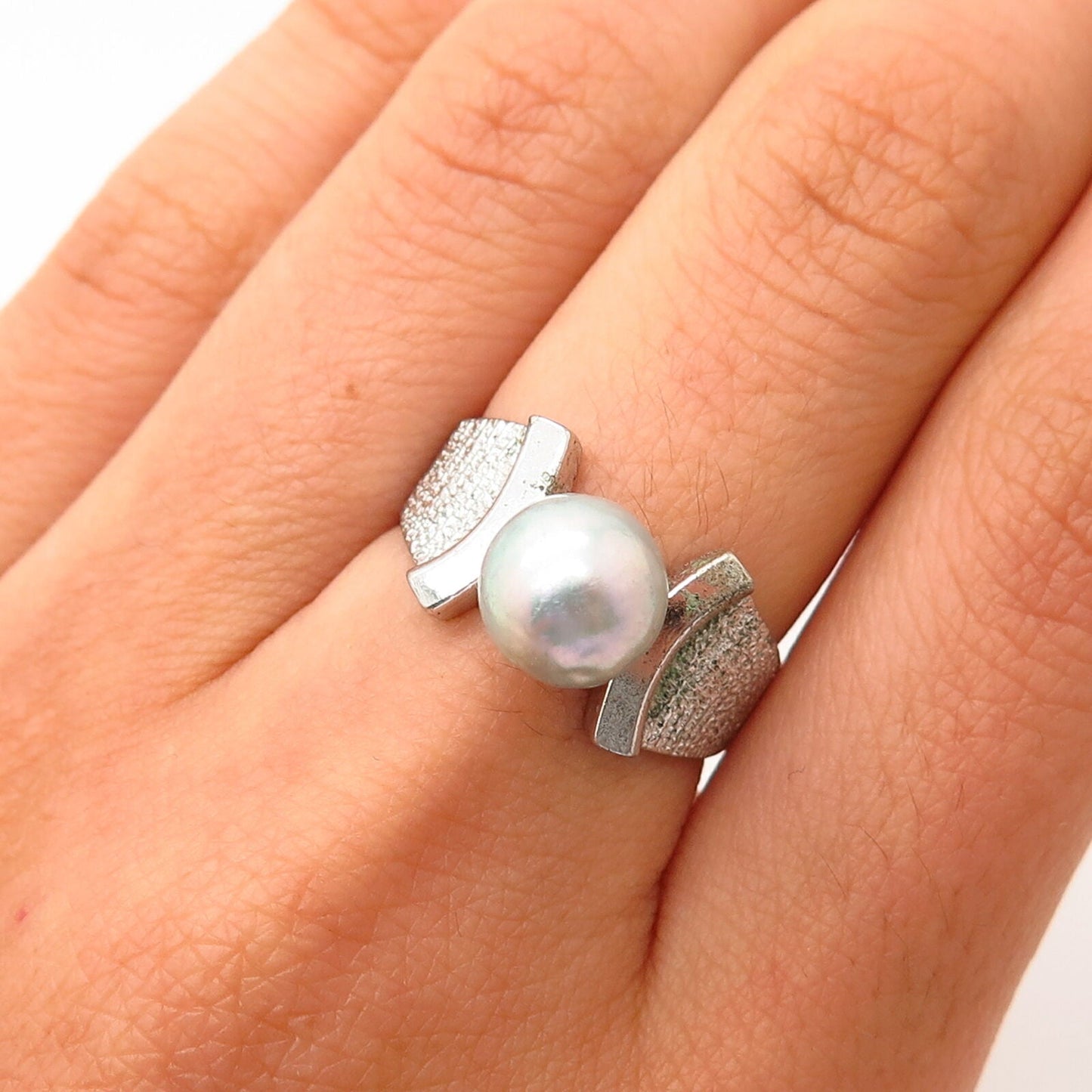 925 Sterling Silver Vintage Real Pearl Size 6 3/4