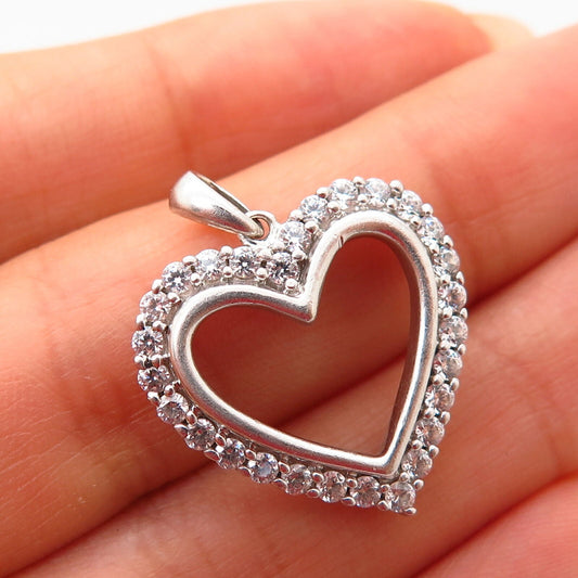 925 Sterling Silver C Z Open Heart Design Pendant