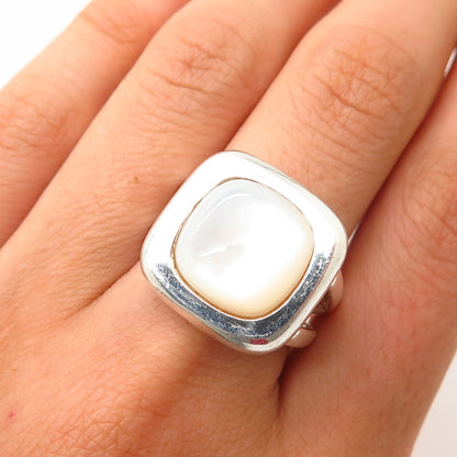 925 Sterling Silver Real Mother-of-Pearl Ring Size 8