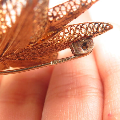 900 Sterling Silver Gold Plated Vintage Filigree Floral Design Pin Brooch