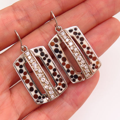 925 Sterling Silver C Z & Colorful Enamel Drop Earrings