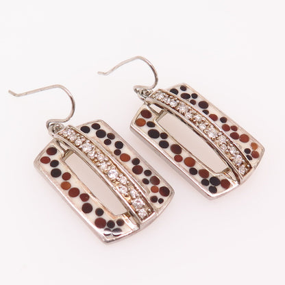 925 Sterling Silver C Z & Colorful Enamel Drop Earrings