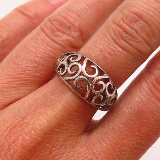 925 Sterling Silver Ornate Domed Design Ring Size 7 1/4