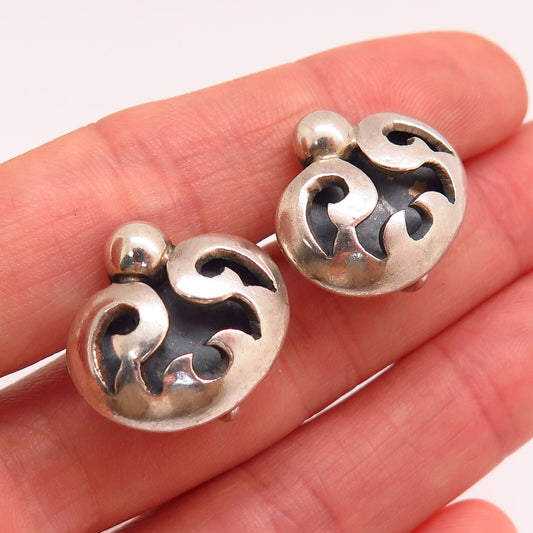 925 Sterling Silver Vintage Mexico Tribal Cutout Design Screw Back Earrings