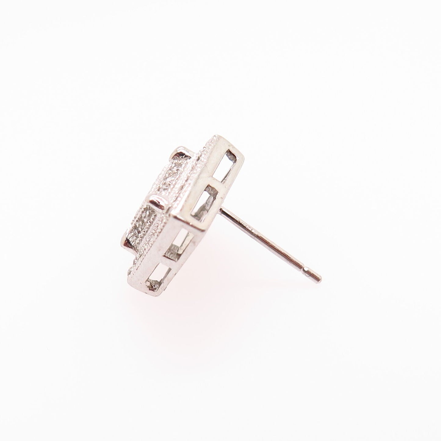 925 Sterling Silver Pave C Z Square SINGLE Stud Earring