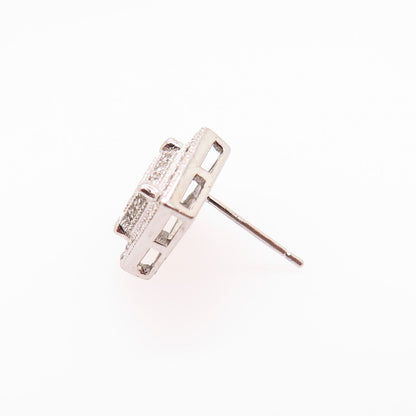 925 Sterling Silver Pave C Z Square SINGLE Stud Earring