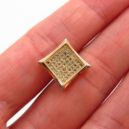 925 Sterling Silver Gold Plated Pave C Z SINGLE Stud Earring