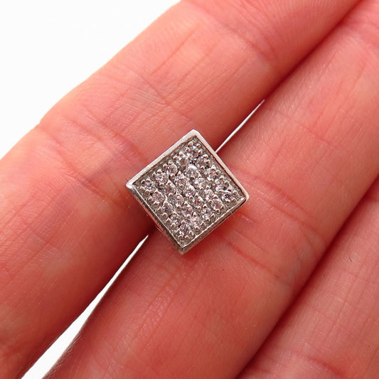 925 Sterling Silver C Z Square SINGLE Stud Earring