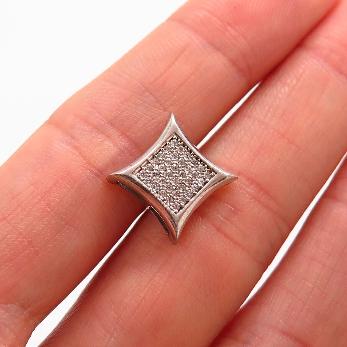 925  Sterling Silver Pave C Z Square SINGLE Stud Earring