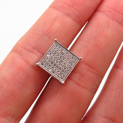 925 Sterling Silver Pave C Z Square SINGLE Stud Earring