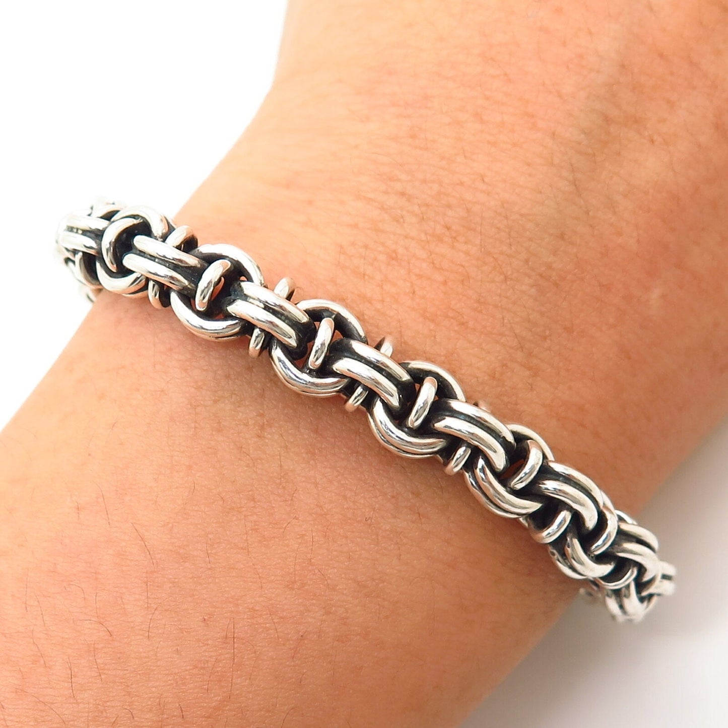 925 Sterling Silver Modernist Byzantine / Woven Design Link Bracelet 6 3/4"