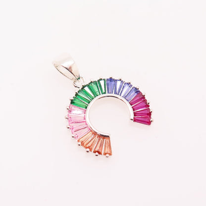 925 Sterling Silver Multi-Color C Z Horseshoe For Good Luck Design Pendant