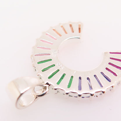 925 Sterling Silver Multi-Color C Z Horseshoe For Good Luck Design Pendant