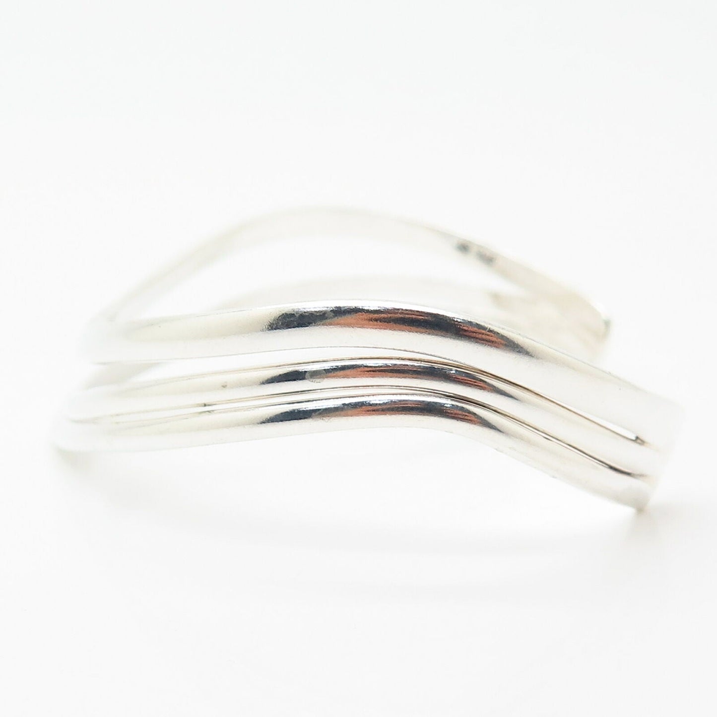 925 Sterling Silver Curved Triple Bar Design Cuff Bracelet 7"