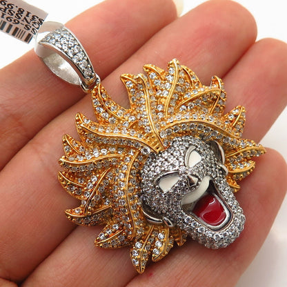 925 Sterling Silver Swarovski Crystal & Enamel Roaring Lion King Pendant