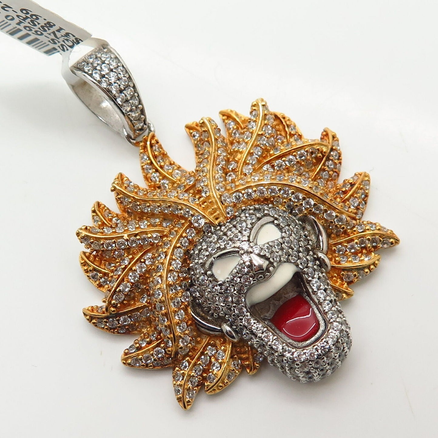 925 Sterling Silver Swarovski Crystal & Enamel Roaring Lion King Pendant