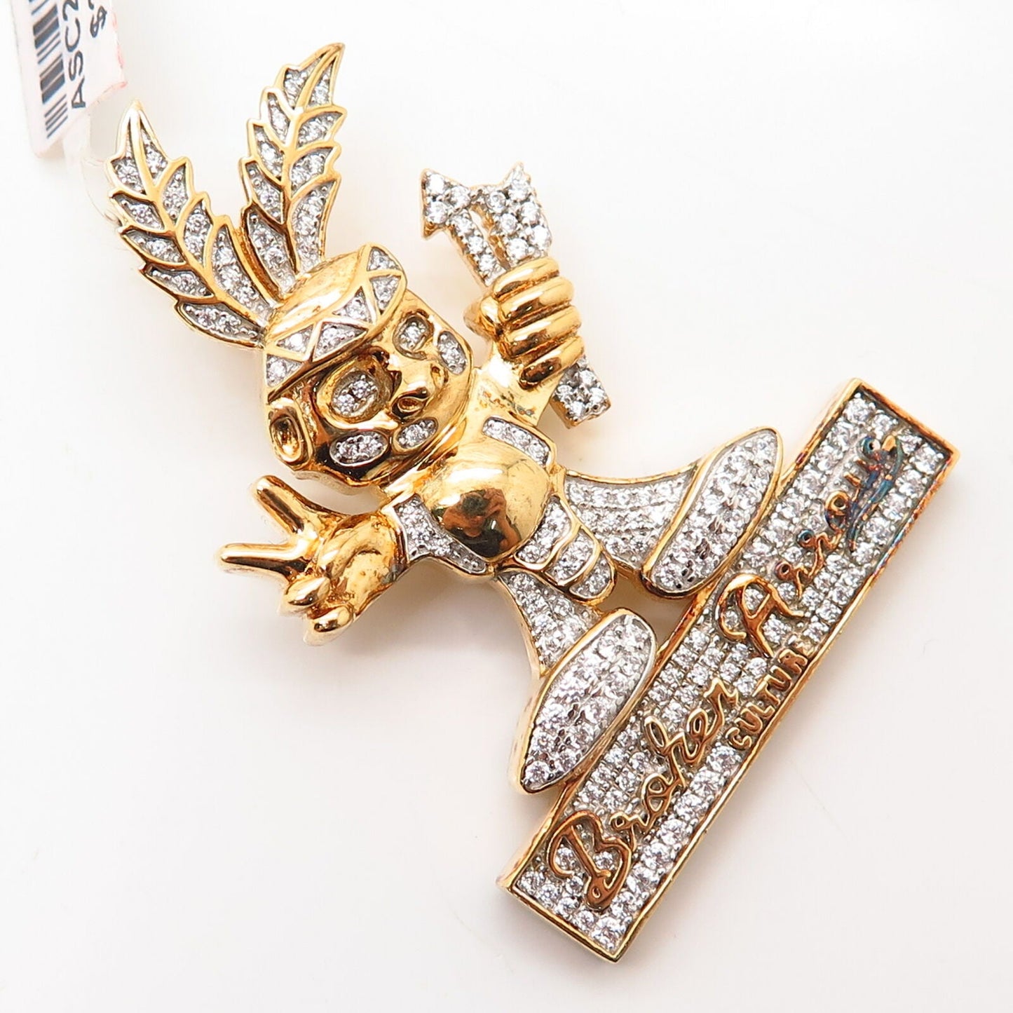 925 Sterling Gold Plated Swarovski Crystal "Broken Arrow Culture" Slide Pendant