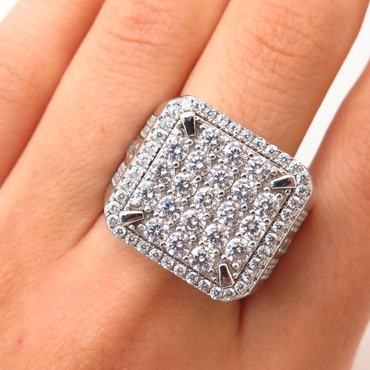 925 Sterling Silver Pave Swarovski Crystal Wide Men's Signet Ring