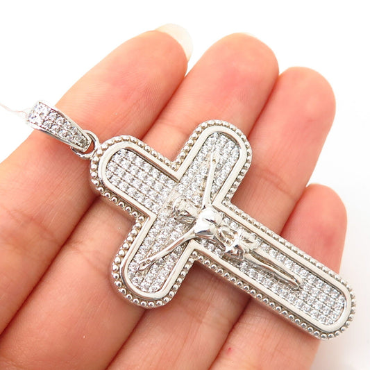 925 Sterling Silver Swarovski Crystals Crucifix Cross Pendant