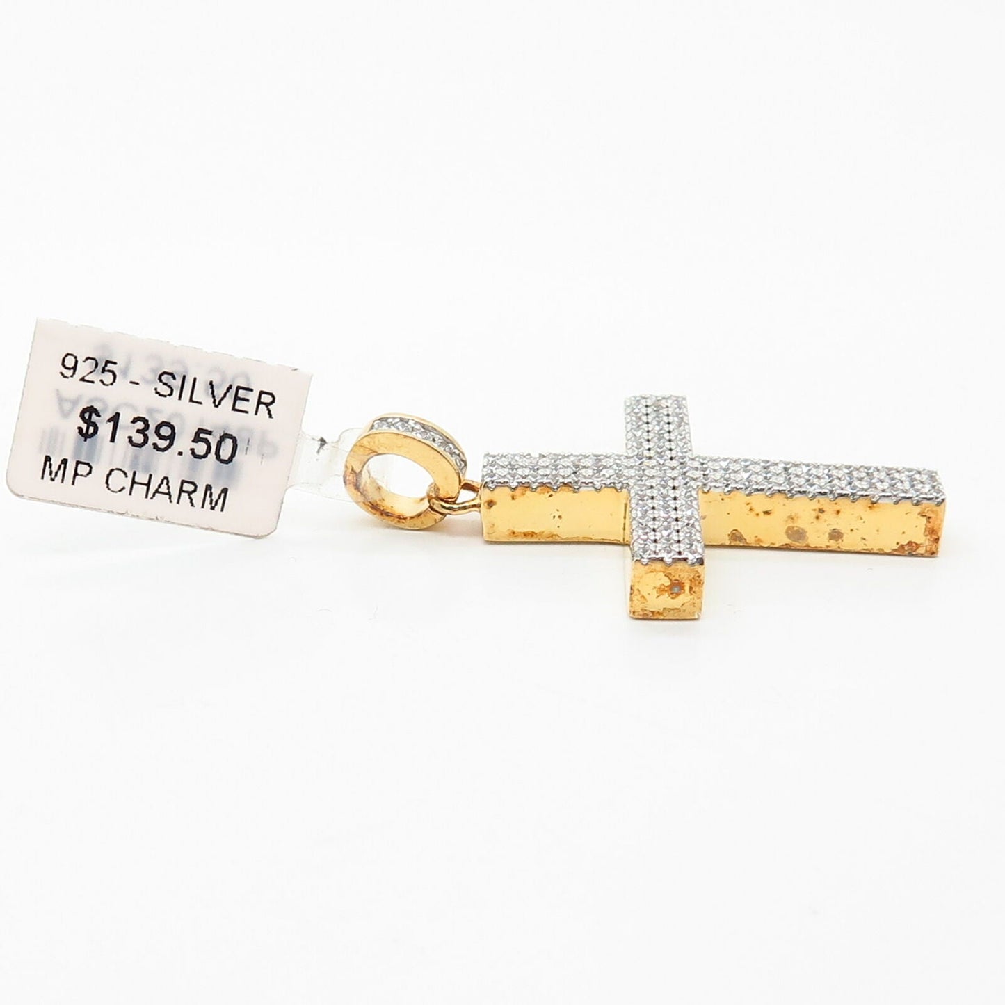 925 Sterling Silver Gold Plated Pave Swarovski Crystals Religious Cross Pendant