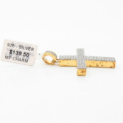 925 Sterling Silver Gold Plated Pave Swarovski Crystals Religious Cross Pendant