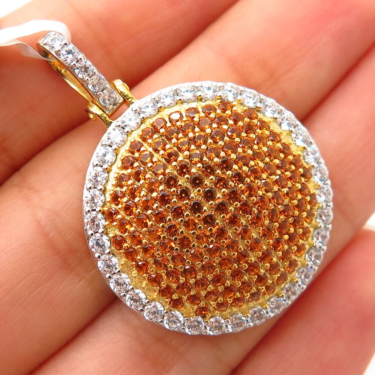 925 Sterling Gold Plated Swarovski Crystals Domed Round Pendant