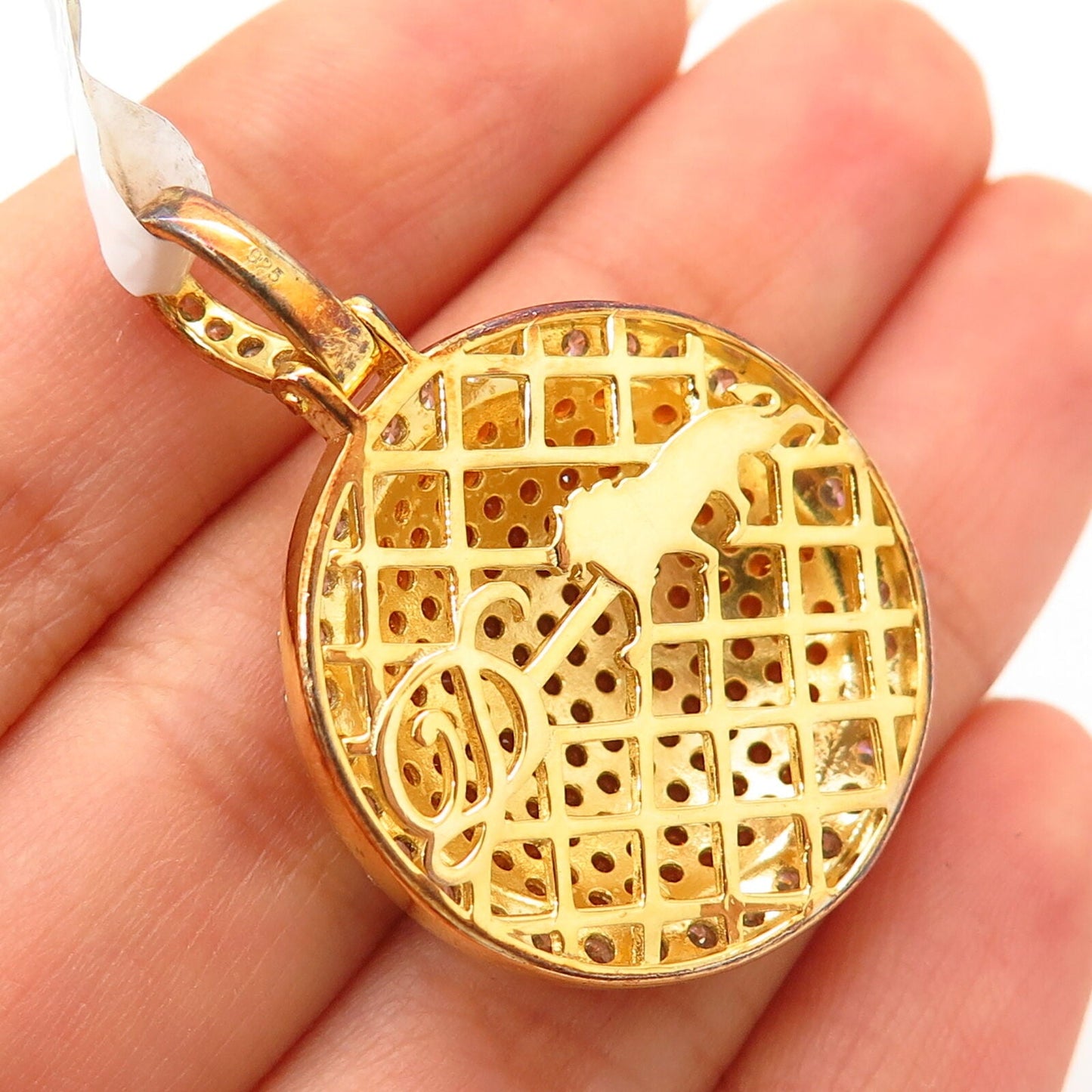 925 Sterling Gold Plated Swarovski Crystals Domed Round Pendant