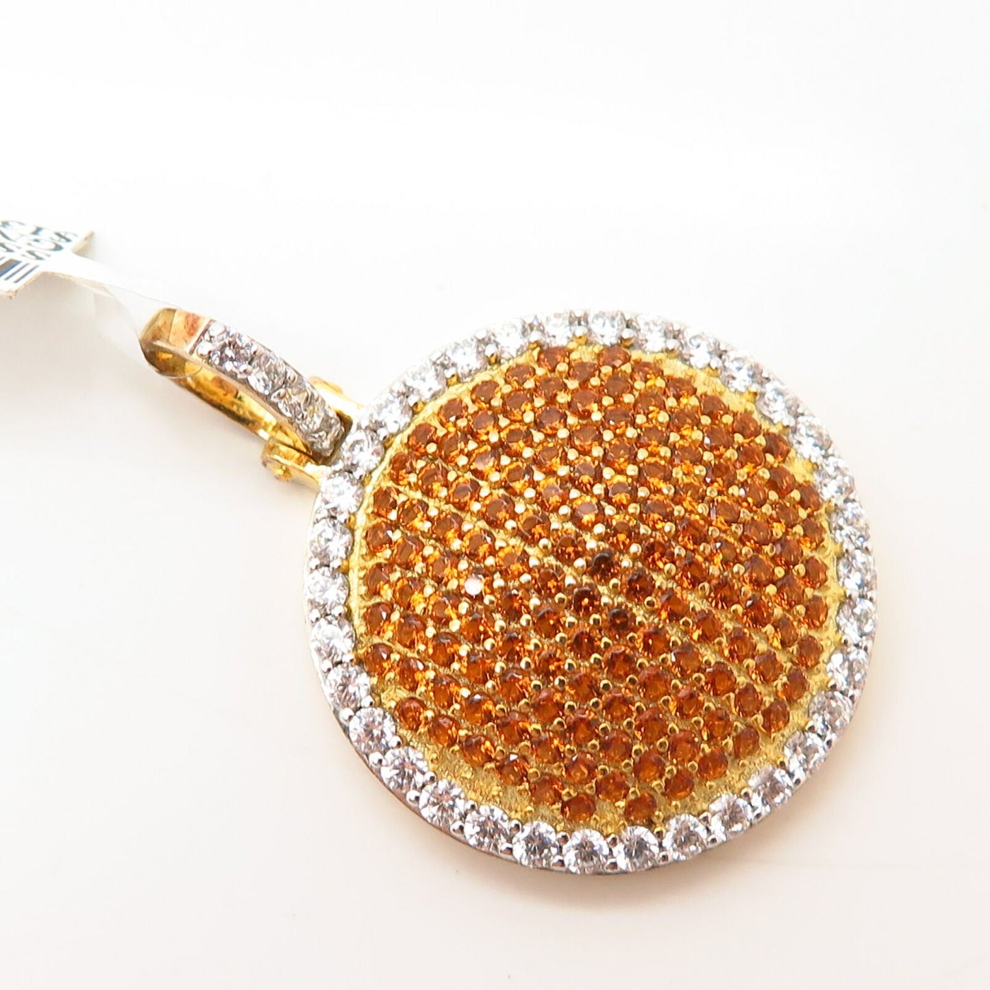 925 Sterling Gold Plated Swarovski Crystals Domed Round Pendant